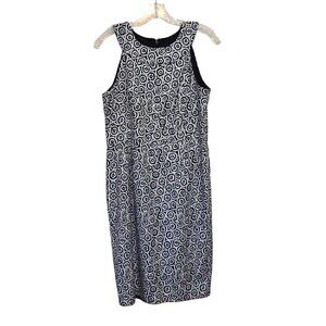 Adrianna Papell Sleeveless Pencil Geometric Navy Blue White Dress Size 10